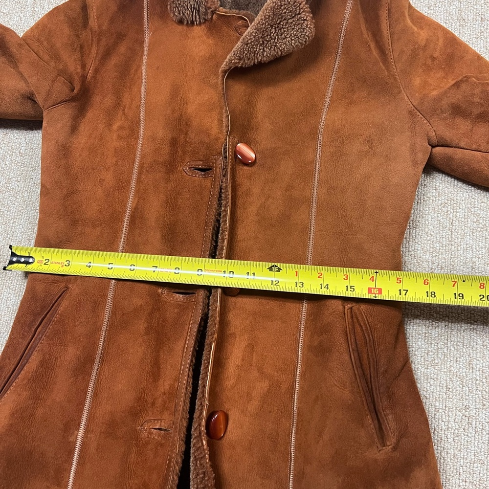 Women’s Brown Tan Suede Shearling Jacket XS/S Real Sheepskin Sherpa Fur Warm - Picture 10 of 16